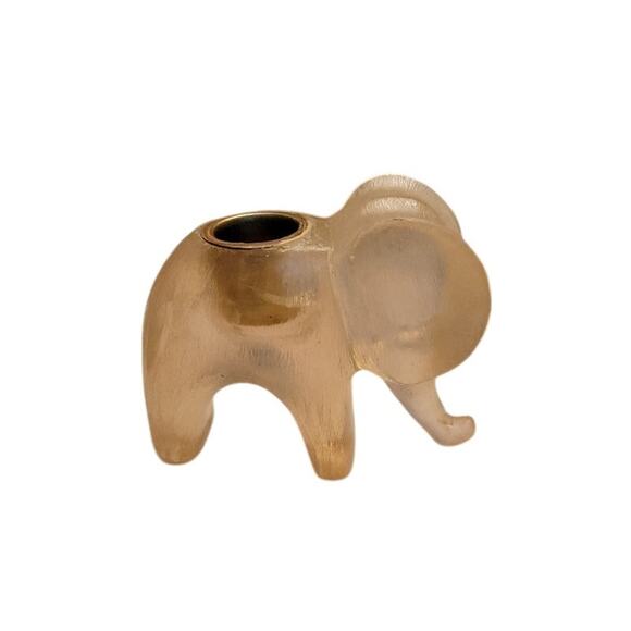 Elephant Lucite Mini Candle Holder Lucite Miniature Brass Insert Beige 4" x 4.5" - Picture 3 of 8